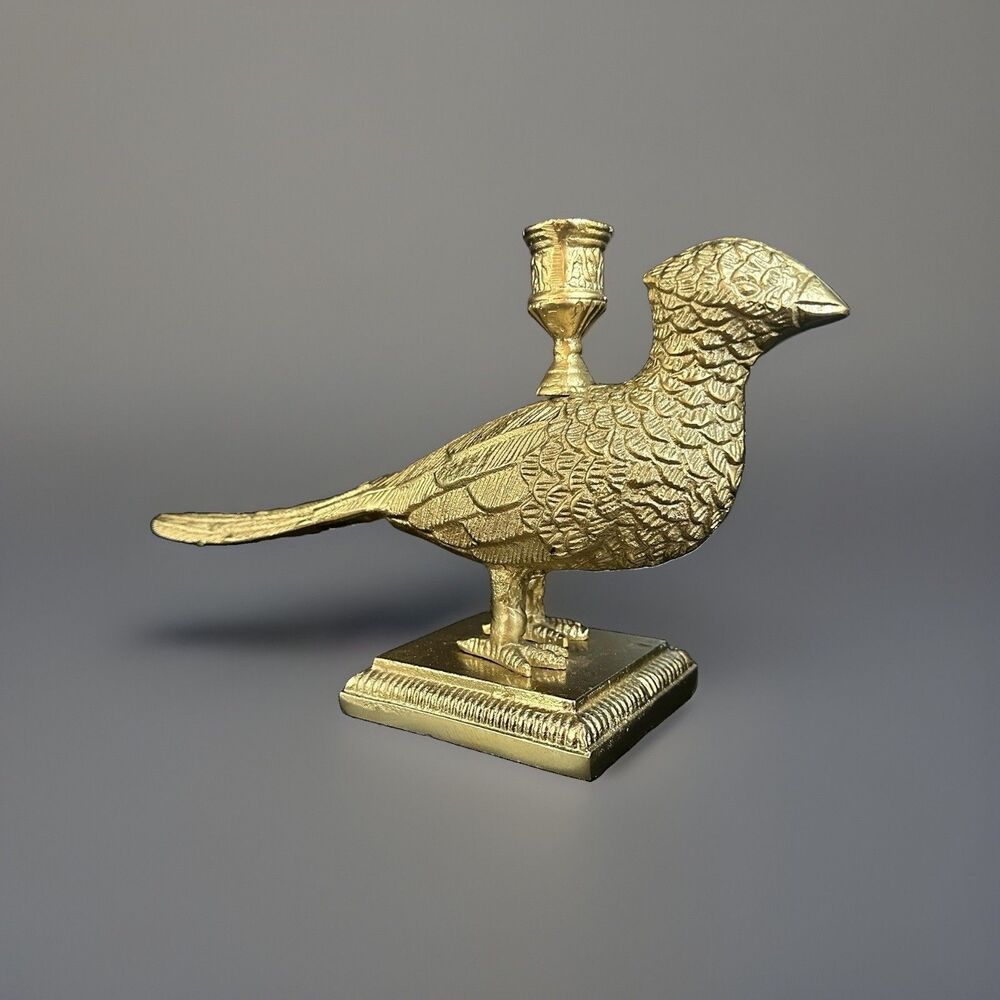 Heavy Cast Metal Pheasant Candle Holder Bronze Finish Taper Holder 7”